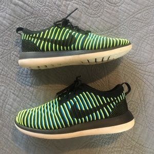 Nike Sneakers Striped, Black, Neon Yellow, Blue, Unique Size 7.5